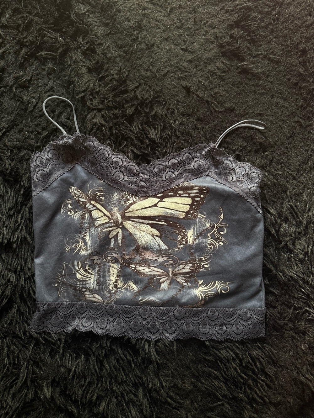 Lace-Trim Butterfly Crop Tank Top